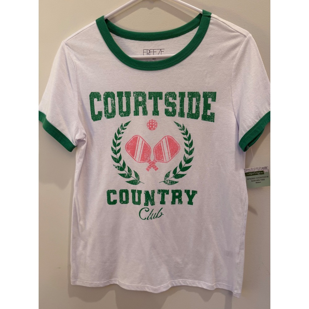 New! Freeze Courtside Country Club Pickleball Ringer Tee White Green Medium